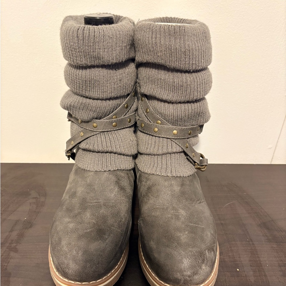 Gray Women's Ankle Boots with Knit Cuff